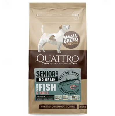 Quattro Senior&Diet Fish Small Breed 1,5кг сухий корм з рибою та крилем для літніх собак дрібних порід 4770107253895 фото