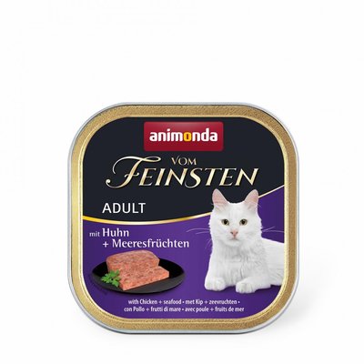 Корм Vom Feinsten Adult with Chicken + Seafood консервований для котів з куркою і морепродуктами 100г AM-83306 фото