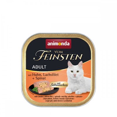 Корм Vom Feinsten Adult with Chicken + Salmon filet + Spinach консервований для котів з куркою і лососем 100г AM-83261 фото