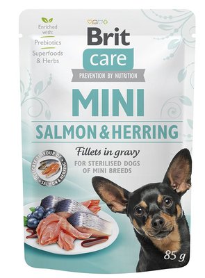 Вологий корм Brit Care Mini для собак, з філе лосося та оселедця в соусі, 85г 100219/4449/100914 фото