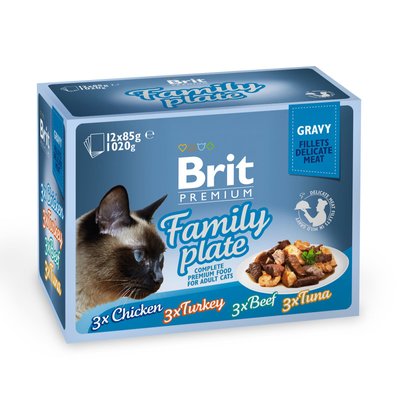 Корм Brit Premium Cat Pouches «Сімейна тарілка, філе в соусі» для котів, асорті із 4 смаків, 12 шт. х 85г 111257/422 фото