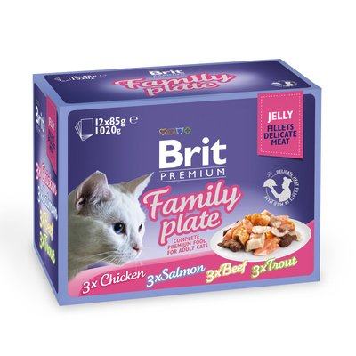 Корм Brit Premium pouches «Сімейна тарілка філе в желе» для котів, асорті із 4 смаків, 12 шт. х 85г 111245/408 фото