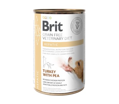 Вологий корм Brit GF VetDiet Hepatic для собак, для підтримки роботи печінки, індичка та горошок, 400г 100275/6030 фото