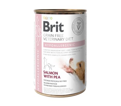 Вологий корм Brit GF VetDiet Hypoallergenic для собак, із харчовою алергією або непереносимістю, з лососем та горошком, 400г 100259/5873 фото