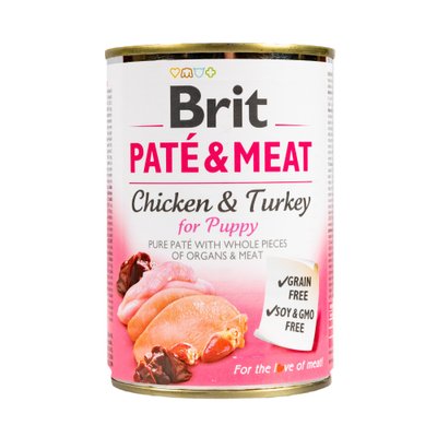 Вологий корм Brit Care Pate & Meat для цуценят, з куркою та індичкою, 400 г 100862/100079/7448 фото