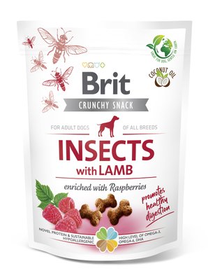 Ласощі для собак Brit Care Dog Crunchy Cracker Insects для травлення, комахи, ягня і малина, 200 г 100624 фото