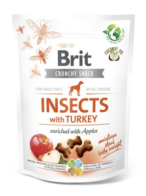 Ласощі для собак Brit Care Dog Crunchy Cracker Insects для підтримки ваги, комахи, індичка та яблуко, 200 г 100625 фото