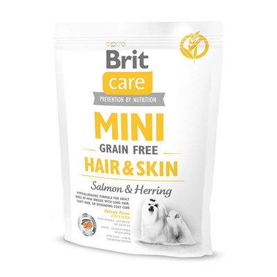 Сухий корм Brit Care GF Mini Hair & Skin для собак мініатюрних порід, для шкіри та шерсті, з лососем та оселедцем, 400г 170783/0237 фото