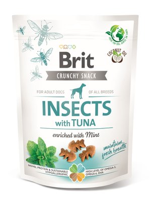Ласощі для собак Brit Care Dog Crunchy Cracker Insects для свіжості подиху комахи, тунець, м'ята, 200 г 100627 фото