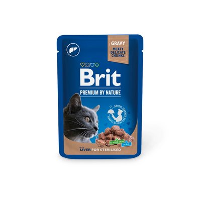 Корм вологий Brit Premium Cat pouch для стерилізованих котів, печінка, 100г 111832 фото