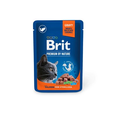 Корм вологий Brit Premium Cat pouch для стерилізованих котів, лосось, 100г 111833 фото