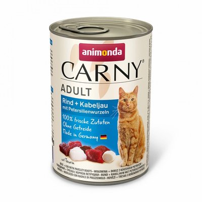 Вологий корм Animonda Carny для дорослих котів, з яловичиною, тріскою та коренем петрушки, 400г AM-83717 фото