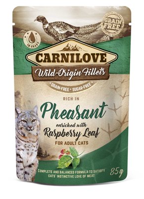 Корм вологий Carnilove cat pouch для котів, з фазаном і листям малини, 85г 100386 фото