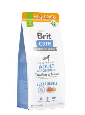 Корм Brit Care Dog Sustainable Adult Large Breed для собак великих порід, з куркою та комахами, 12+2 кг 172661 фото