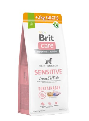 Корм Brit Care Dog Sustainable Sensitive для собак з чутливим травленням, з рибою та комахами, 12+2 кг 172662 фото