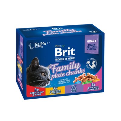 Корм Brit Premium Cat Pouch «Сімейна тарілка» для котів, асорті із 4 смаків, 12шт х 100г 100278/506255 фото