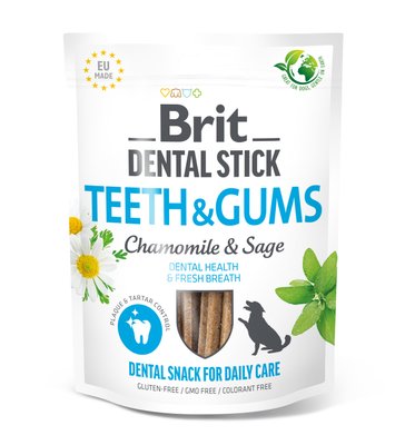 Ласощі для собак Brit Dental Stick Teeth & Gums здорові ясна та зуби, ромашка і шавлія, 7 шт, 251 г 112102 фото