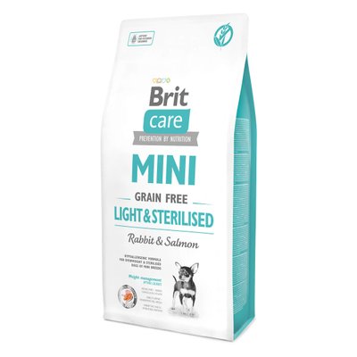 Сухий корм Brit Care GF Mini Light & Sterilised для дорослих собак дрібних порід із зайвою вагою або стерилізованих, з кроликом та лососем, 7кг 170787/1081 фото
