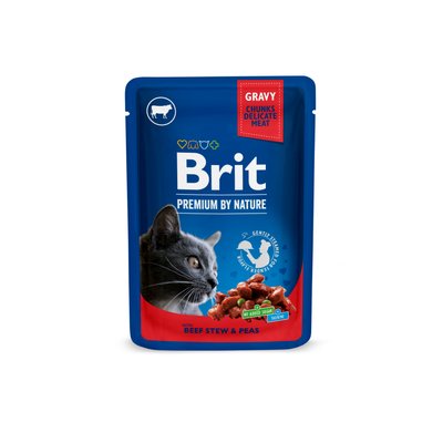 Корм Brit Premium консервований для котів з тушкованою яловичиною та горохом 100г 100270/505982 фото