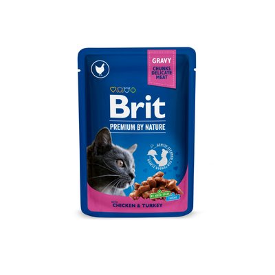 Корм Brit Premium консервований для котів з куркою та індичкою 100г 100273/506019 фото