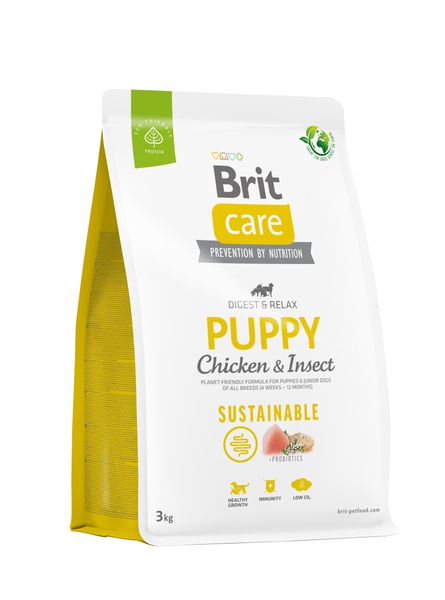 Сухий корм Brit Care Dog Sustainable Puppy для цуценят, з куркою та комахами, 3кг 172170 фото