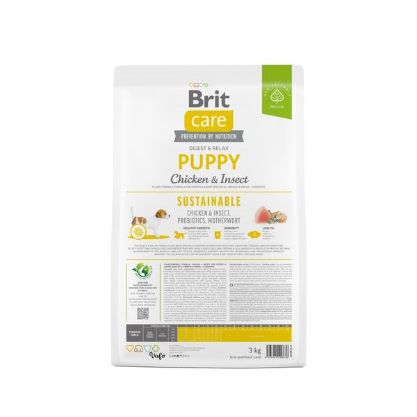 Сухий корм Brit Care Dog Sustainable Puppy для цуценят, з куркою та комахами, 3кг 172170 фото