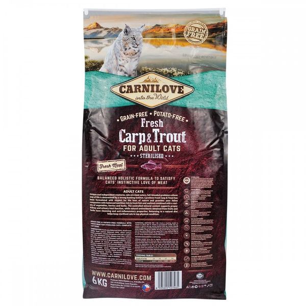 Сухий корм Carnilove Fresh Carp & Trout для стерилізованих котів, риба, 6 кг 170878/7465 фото