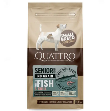 Сухий корм Quattro Senior&Diet Fish Small Breed 1.5 кг, з рибою та кролем для літніх собак дрібних порід 4770107253895 фото