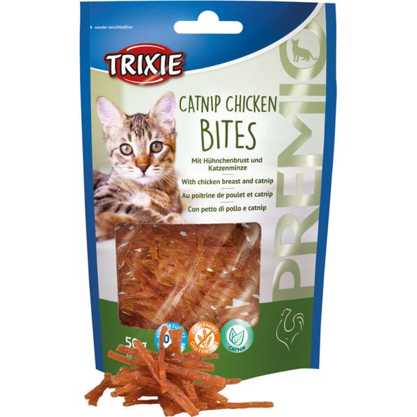 Ласощі Trixie Premio Catnip Chicken Bites для котів шматочки з курячою грудкою і котячою м'ятою 50 г 42742 фото