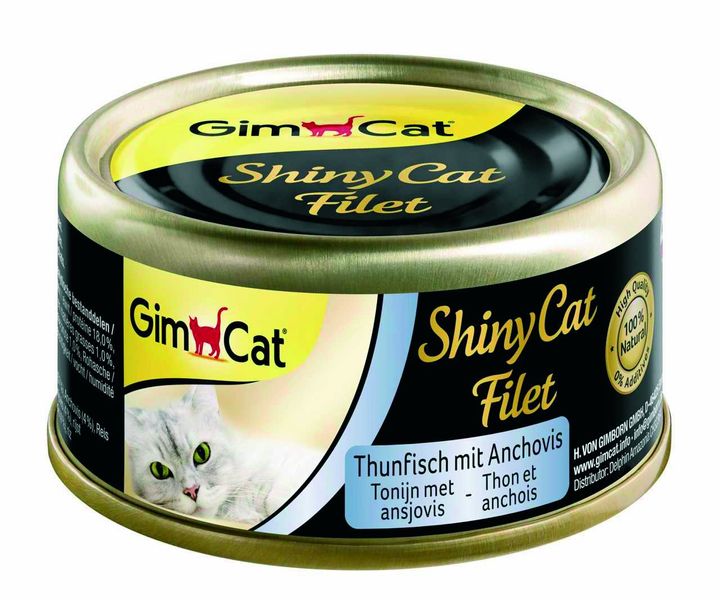 Вологий корм GimCat Shiny Cat Filet для котів, тунець та анчоус, 70 г G-412924 / 413761 фото