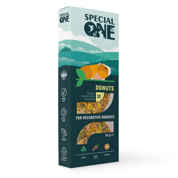 Пончики Speciаl One «Петрушка, чумиза, календула» для декоративних гризунів, 50 г PR242521 фото