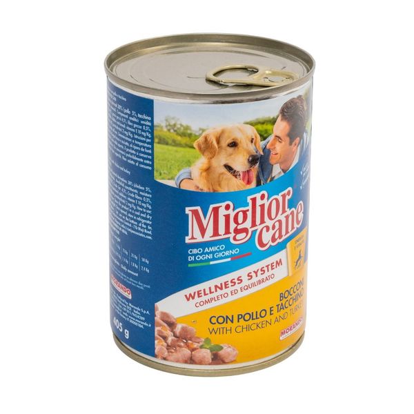 Вологий корм Migliorcane для собак, зі шматочками курки та індички, 405 г 01110 фото