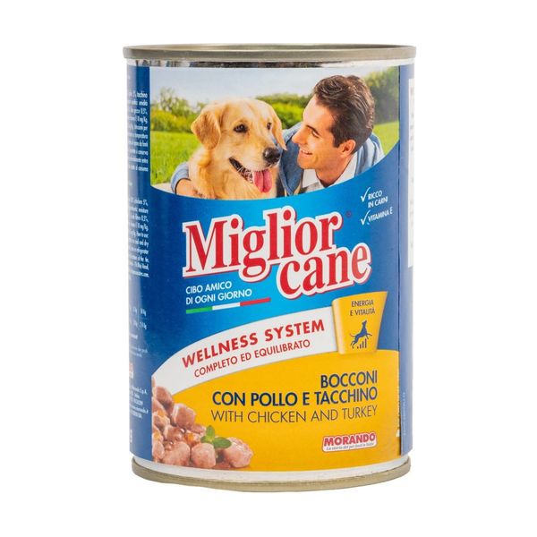Вологий корм Migliorcane для собак, зі шматочками курки та індички, 405 г 01110 фото