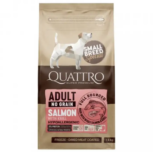 Сухий корм Quattro Adult Salmon Small Breed 7 кг, з лососем для дорослих собак дрібних порід 4770107253796 фото