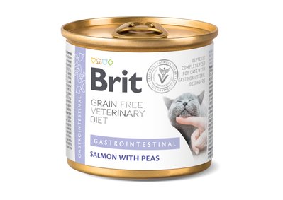 Вологий корм Brit GF VetDiet Gastrointestinal для котів, при захворюваннях шлунково-кишкового тракту, з лососем та горохом, 200г 100712 фото