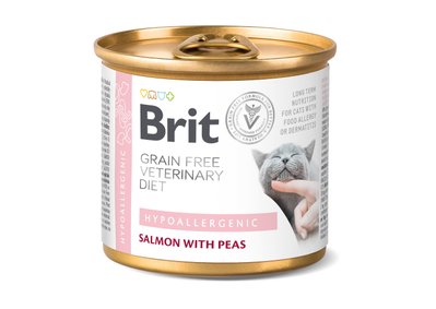 Вологий корм Brit GF VetDiet Hypoallergenic для котів, з харчовою алергією та непереносимістю, з лососем, 200г 100709 фото