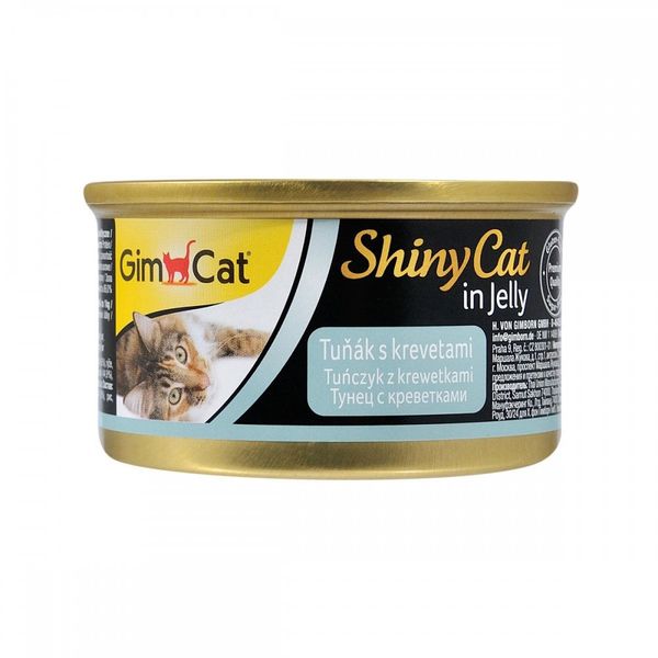 Вологий корм GimCat Shiny Cat для котів, тунець та креветки, 70 г G-413099 /413297 фото