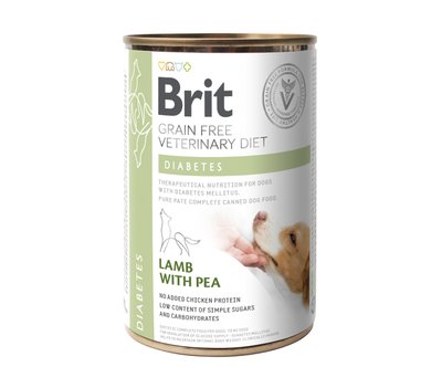 Вологий корм Brit GF VetDiet Diabetes для собак, із цукровим діабетом, з ягням та горошком, 400г 100263/5910 фото