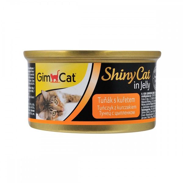 Вологий корм GimCat Shiny Cat для котів, тунець та курка, 70 г G-413105 /413303 фото