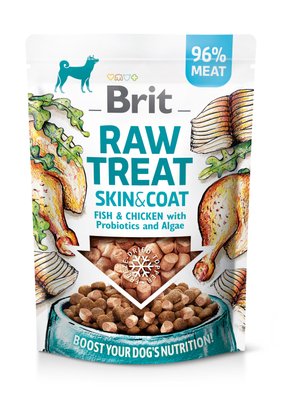 Ласощі для собак Brit Raw Treat freeze-dried Skin and Coat для шкіри та шерсті, риба і курка, 40 г 112132 фото