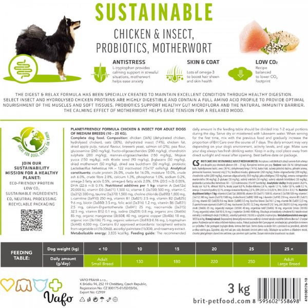 Сухий корм Brit Care Dog Sustainable Adult Medium Breed для собак середніх порід, з куркою та комахами, 3кг 172176 фото