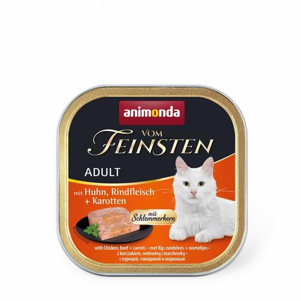 Корм Vom Feinsten Adult with Chicken, Beef + Carrots консервований для котів з куркою, яловичиною та морквою 100г AM-83262 фото