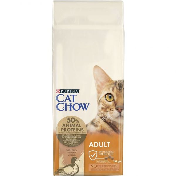 Сухий повнораціонний корм Cat Chow Adult Duck 15 кг, з качкою для дорослих котів 7613035394889 фото