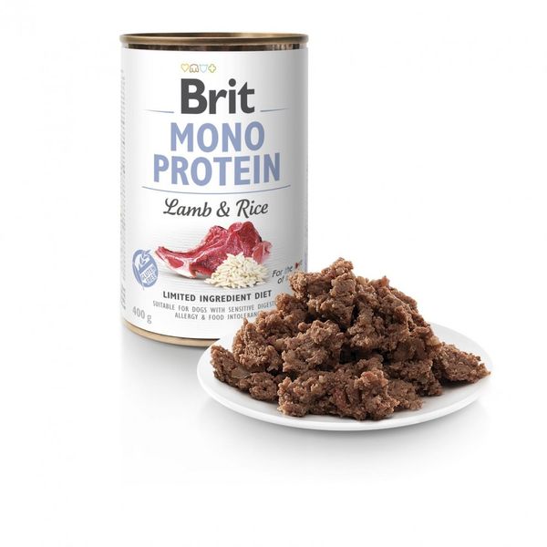 Вологий корм Brit Mono Protein Lamb & Rice для собак, з ягнятиною та рисом, 400 г 100833/100053/9728 фото