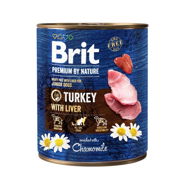 Вологий корм Brit Premium by Nature для собак, індичатина з печінкою, 800 г 100410/8577 фото