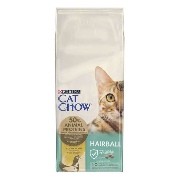 Сухий корм Cat Chow Hairball Control 15 кг, з куркою для котів з контролем утворення грудок шерсті в шлунково-кишковому тракті 5997204514523 фото