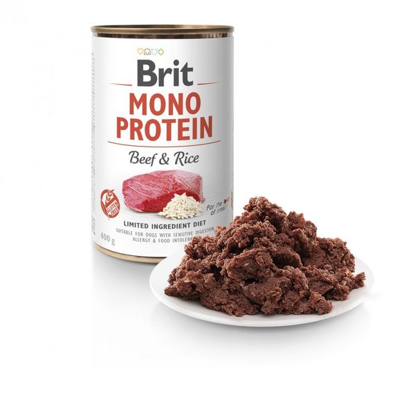 Вологий корм Brit Mono Protein Beef & Rice для собак, з яловичиною та рисом, 400 г 100832/100054/9735 фото