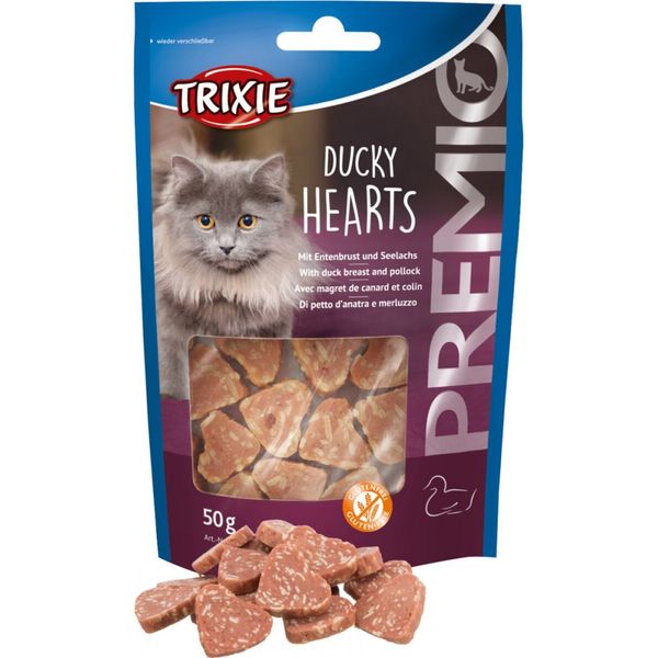 Ласощі Trixie Premio Ducky Hearts для котів сердечка з качкою та рибою 50 г 42705 фото