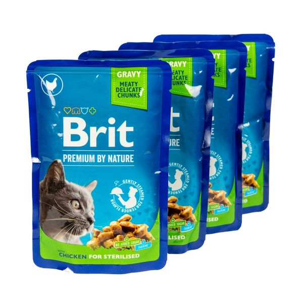 Набір паучів "3+1" для стерилізованих котів Brit Premium Cat pouch Chicken Slices for Sterilised з куркою, 4х100г VAFO_030356 фото