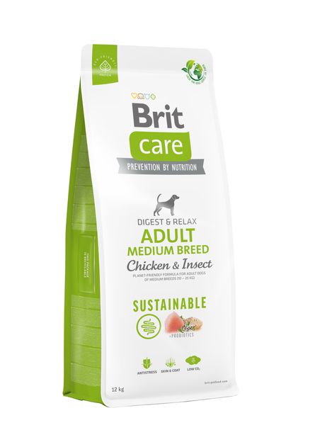 Сухий корм Brit Care Dog Sustainable Adult Medium Breed для собак середніх порід, з куркою та комахами, 12кг 172177 фото